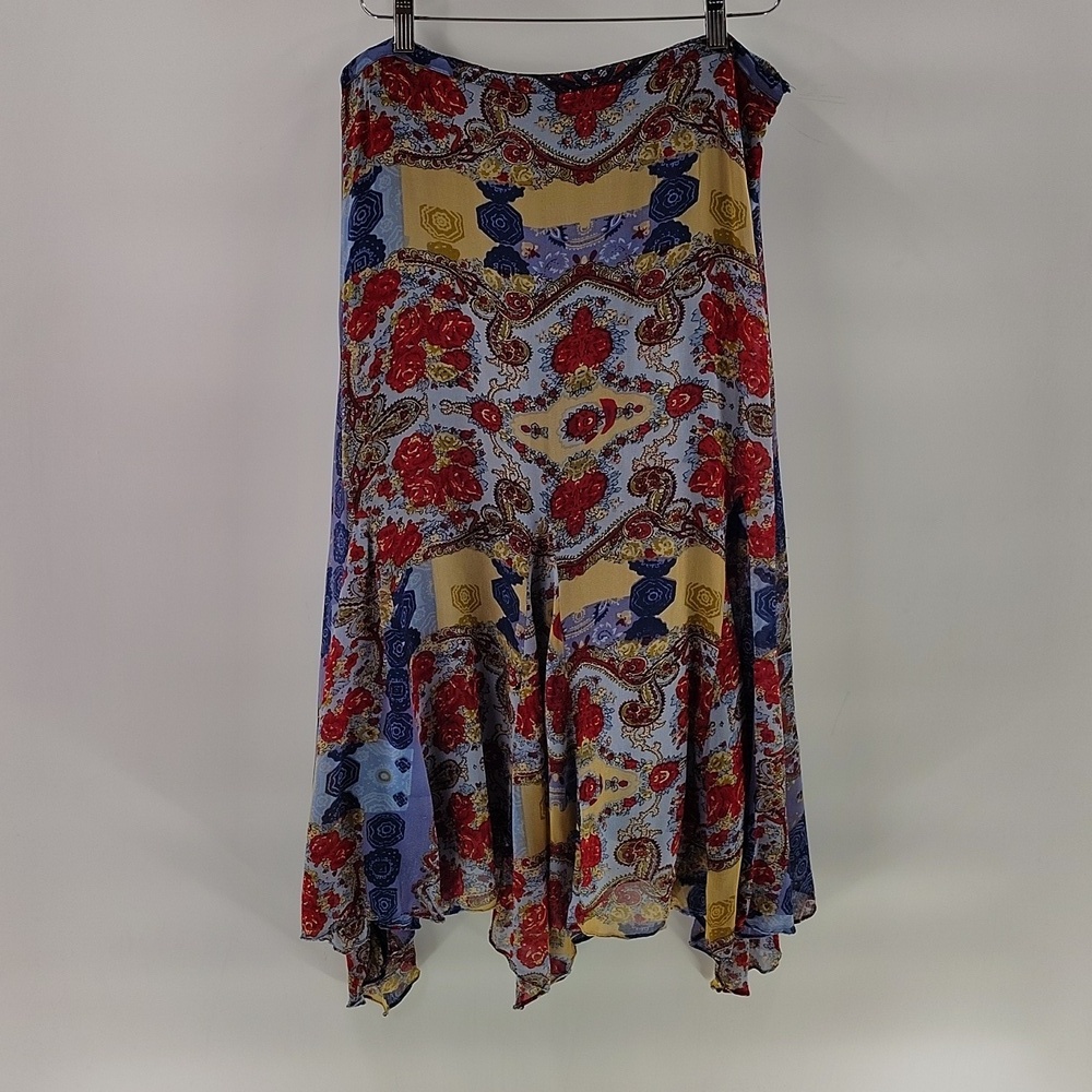Anu by Natural Boho Festival Midi Skirt Medium Multicolor Blue Floral Print
